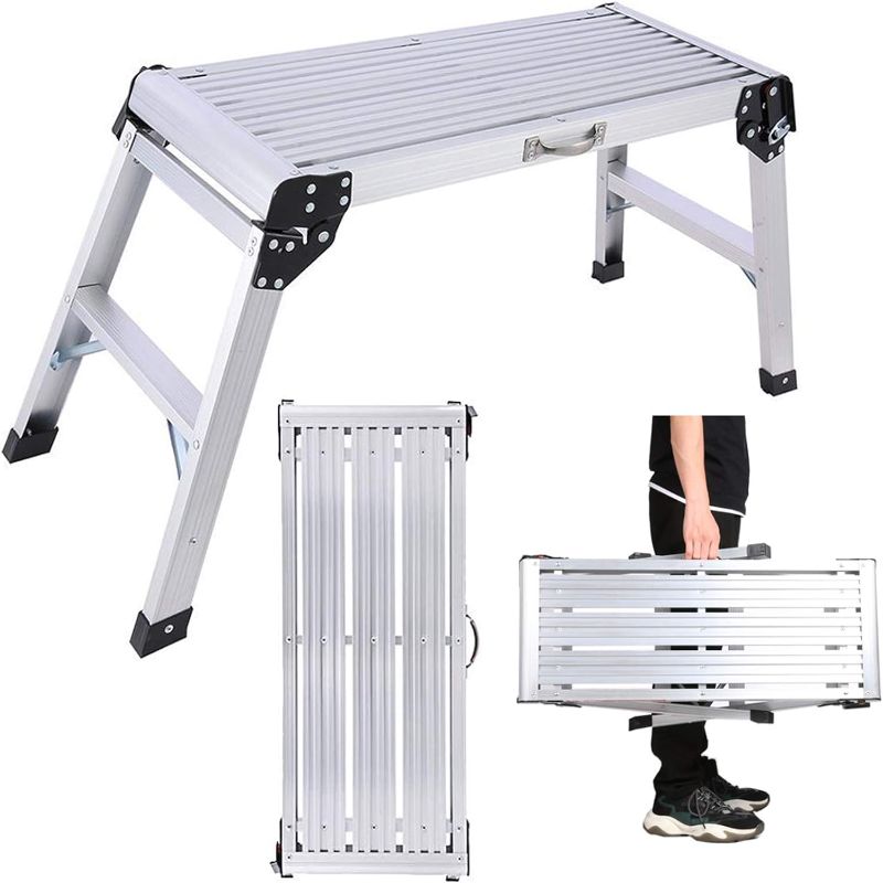 Photo 1 of 30" Extra Large Aluminium Work Platform, Folding Drywall Stool Bench with Non-Slip Feet, Portable Step Ladder with Handle for Ceiling Cleaning, Painting, Car Washing, Decorating, Max Load 330 Lb