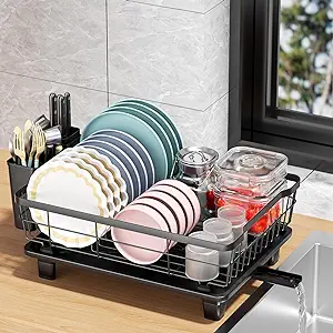 Photo 1 of **SINGLE TIER** DMTXCRP Dish Drying Rack, Space Saving & Durable, Rust-Proof Large 2 Tier Stainless Steel Dish Racks for Kitchen Counter with Cutlery & Cup Holder & Drainboard