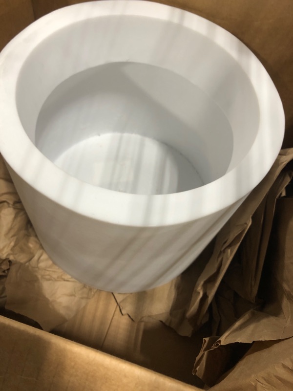 Photo 3 of **USED NEEDS CLEANED** Elly Décor Plastic Cylinder Planter 12x14 in. Pot Round Cylinder Design Decorative for Indoor and Outdoors Plants Modern Cylinder Flower Pot White White 12X14 In