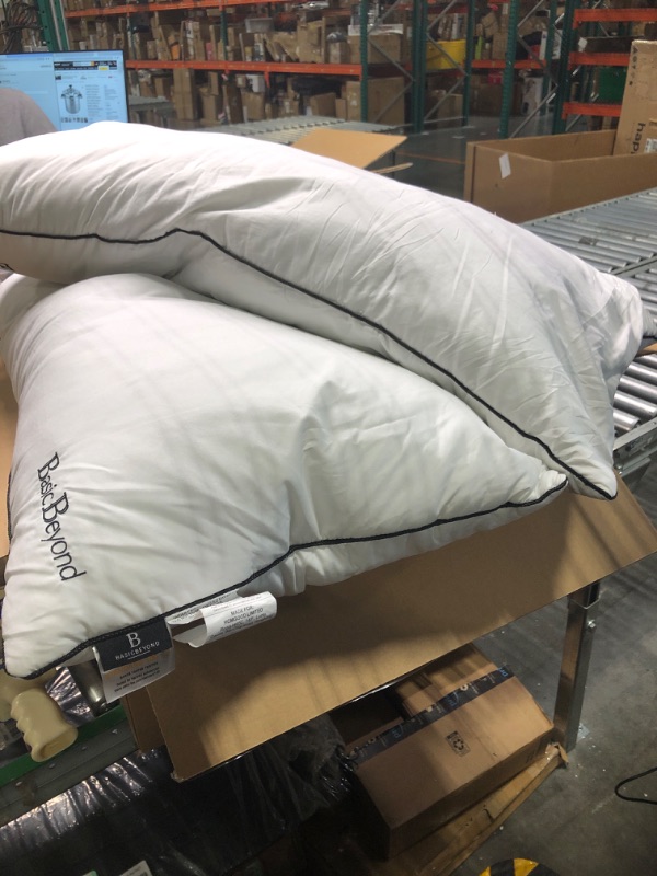 Photo 2 of Basic Beyond Feather Pillows King Size Set of 2 - Down Feather Pillows for Sleeping with 100% Cotton Cover, 20"X36" White King (Pack of 2)