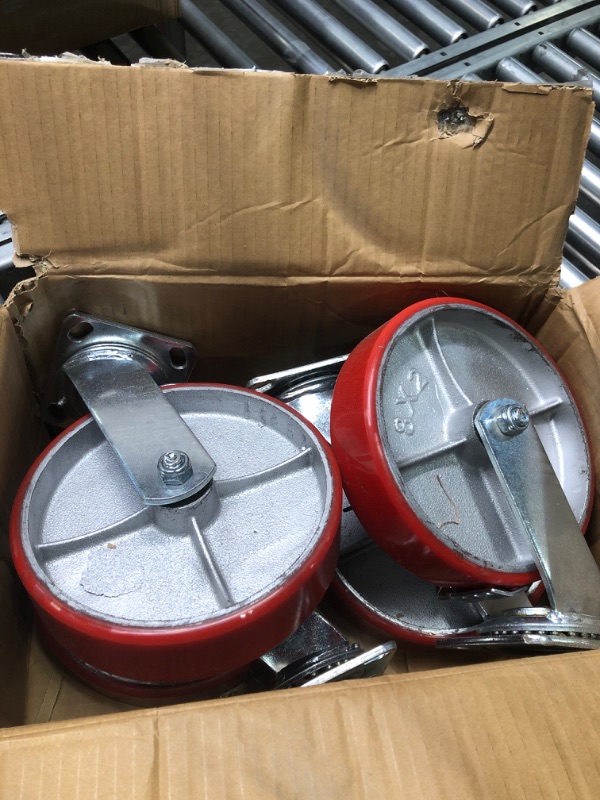 Photo 2 of 8"X 2" Heavy Duty Casters - Industrial Casters Polyurethane Caster with Strong Load-Bearing Capacity 6000 LB, Heavy Duty casters Set of 4, Widely Used in Furniture, WorkBrench, Tool Box (4 Swivel)