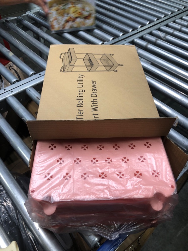 Photo 1 of Calmootey 3-Tier Rolling Utility Cart with Drawer,Multifunctional Storage Organizer with Plastic Shelf & Metal Wheel,Storage Cart for Kitchen,Bathroom,Living Room,Office,Pink 3-Tier Pink