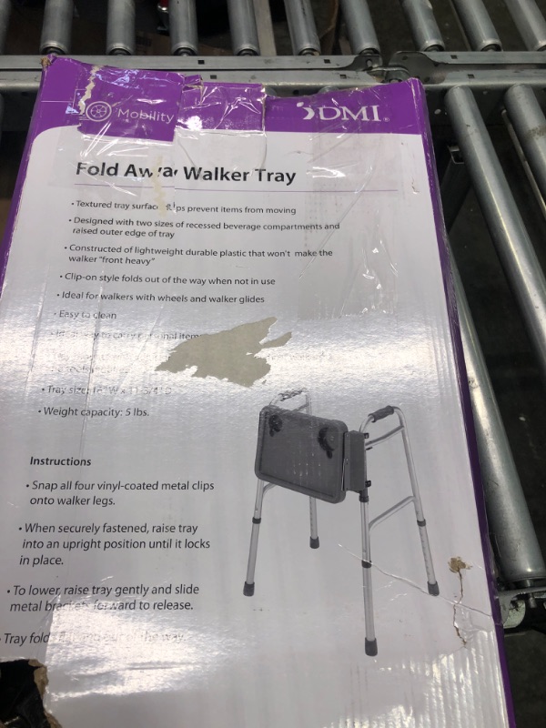 Photo 2 of DMI Walker Tray, Rollator Tray, Mobility and Walker Accessory Tray Table Fits Most Standard Walkers, Folding with Two Cup Holders and Tool Free Assembly, 16 x 11.8