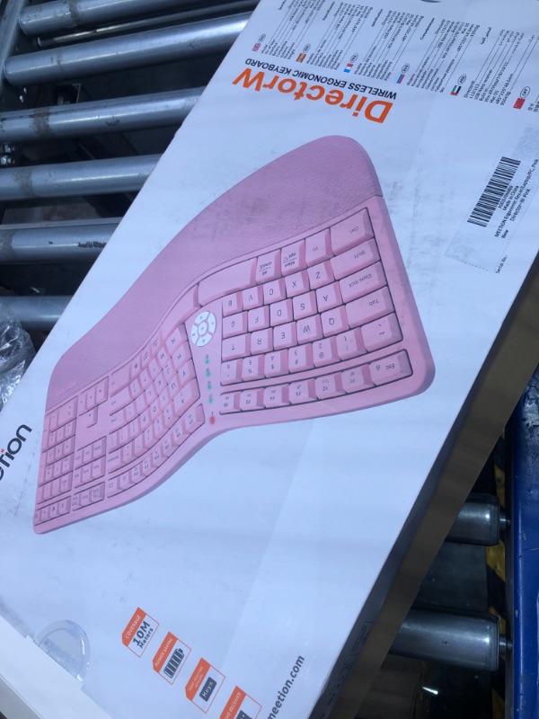 Photo 3 of MEETION Ergonomic Keyboard, Split Wireless Keyboard with Cushioned Wrist, Palm Rest, Curved, Natural Typing Full Size Rechargeable Keyboard with USB-C Adapter for PC/Computer/Laptop/Windows/Mac, Pink