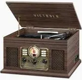 Photo 1 of Nostalgic 6-in-1 Bluetooth Record Player & Multimedia Center with Built-in Speakers - 3-Speed Turntable, CD & Cassette Player, AM/FM Radio | Wireless Music Streaming | Espresso