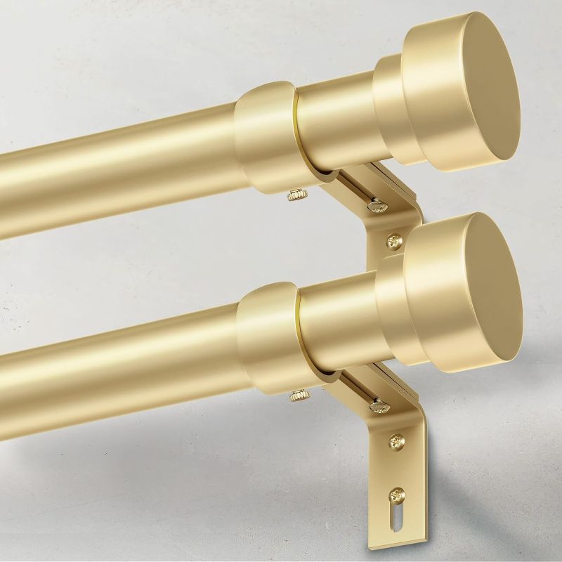 Photo 1 of 2 Pack Heavy Duty Curtain Rods for Windows 66 to 120 Inch, 1 Inch Gold Adjustable Curtain Rod Set with Easy Installation and Modern Design (A1,Gold,30-120",2Pack)