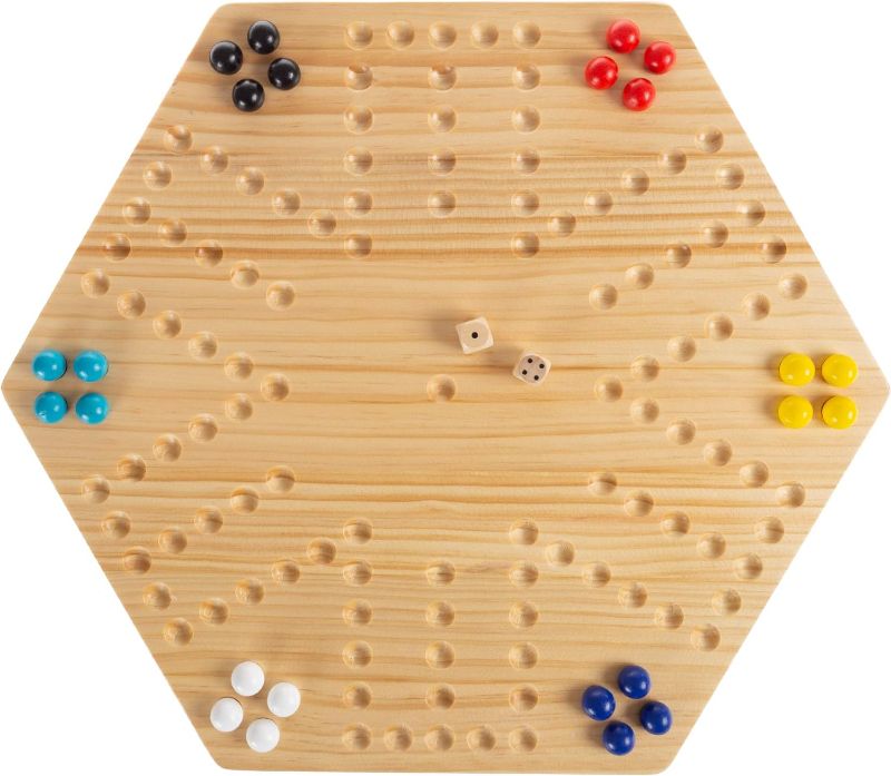 Photo 1 of Hey! Play! Classic Wooden Strategic Thinking Game-Complete Set with Board, 24 Colored Marbles, 2 Dice-Fun Vintage 6-Player Game for Kids and Adults