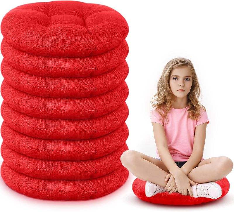 Photo 1 of 15 Inch Round Floor Cushions for Kids and Toddlers, Flexible Seating for Classroom Furniture 3.5 Inch Thick Floor Pillow for Home, Daycare, Preschool, Yoga and Meditation (Red, 8)