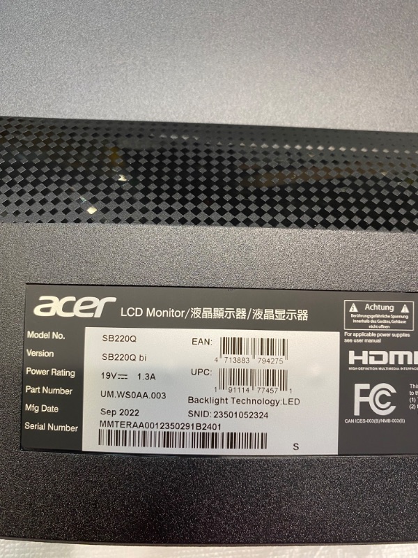 Photo 5 of Acer SB220Q bi 21.5 Inches Full HD (1920 x 1080) IPS Ultra-Thin Zero Frame Monitor (HDMI & VGA Port), Black
