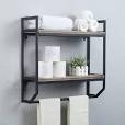 Photo 1 of 2-Tier Metal Industrial 23.6" Bathroom Shelves Wall Mounted,Rustic Wall Shelf Over Toilet,Towel Rack with Towel Bar,Utility Storage Shelf Rack, Floating Shelves Towel Holder,Retro White