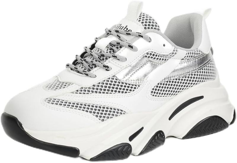 Photo 1 of Niluber Women's Chunky Platform Sneakers- Silver/White