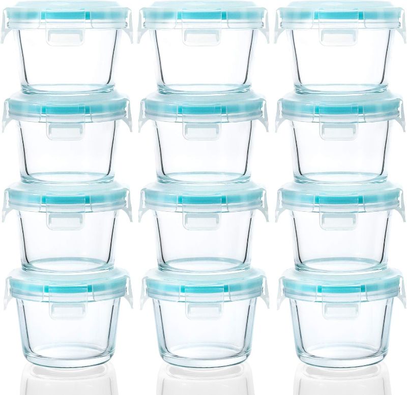 Photo 1 of [12-Pack, 5oz]Mini Glass Food Storage Containers, Small Glass Jars with BPA-Free Locking Lids, Food containers, Airtight, Freezer, Microwave, Oven & Dishwasher Friendly blue5oz