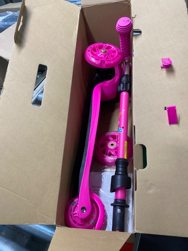 Photo 3 of BELEEV A1 Scooter for Kids Ages 2-6, 3 Wheel Scooter for Toddlers Girls Boys, PU Light-Up Wheels, 4 Adjustable Height, Lean to Steer, Non-Slip Deck, Three Wheel Kick Push Scooter for Children Rose Pink