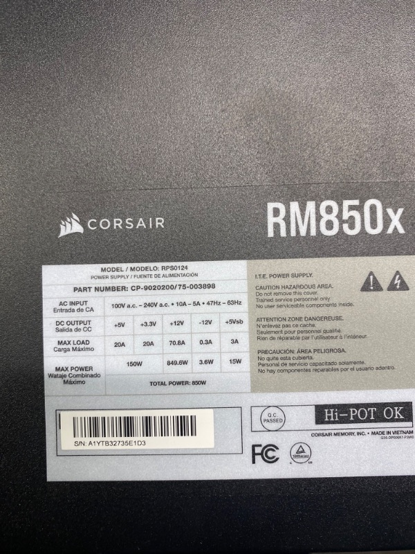 Photo 7 of *****FOR PARTS******  Corsair RMx Series (2021), RM850x, 850 Watt, GOLD, Fully Modular Power Supply (CP-9020200-NA) RMx 850W