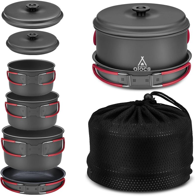 Photo 1 of Alocs Camping Cookware Set Camping Gear, Compact Camping Pots and Pans Set, Durable Hard Alumina Camping Cooking Set for Outdoor Backpacking Camping Hiking Picnic, Included Mesh Carry Bag.
