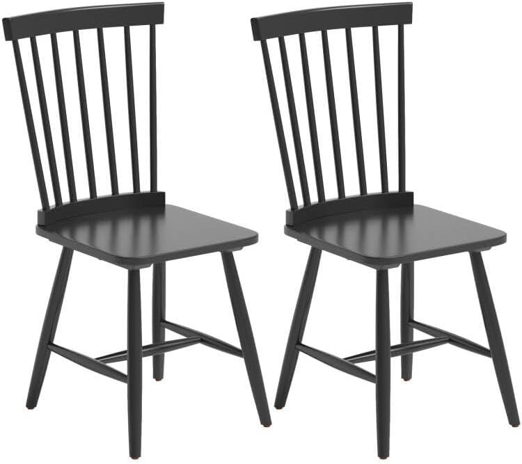 Photo 1 of **USED** Giantex Wood Dining Chairs Set of 2, Solid Wood Windsor Dining Chair with Wide Seat, Max Load 400 Lbs, Country Wooden Slat Back Dining Room Chairs, Farmhouse Spindle Dining Chairs, Black
