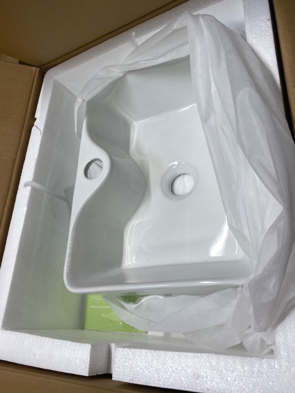 Photo 3 of Kichae 19"x15" Rectangle Bathroom Vessel Sink Porcelain Ceramic White Vanity Sink Above Counter Modern Sink with Faucet Hole for Lavatory, Hotel Art Basin, Home Washing Basin 19"x15"with Faucet Hole White