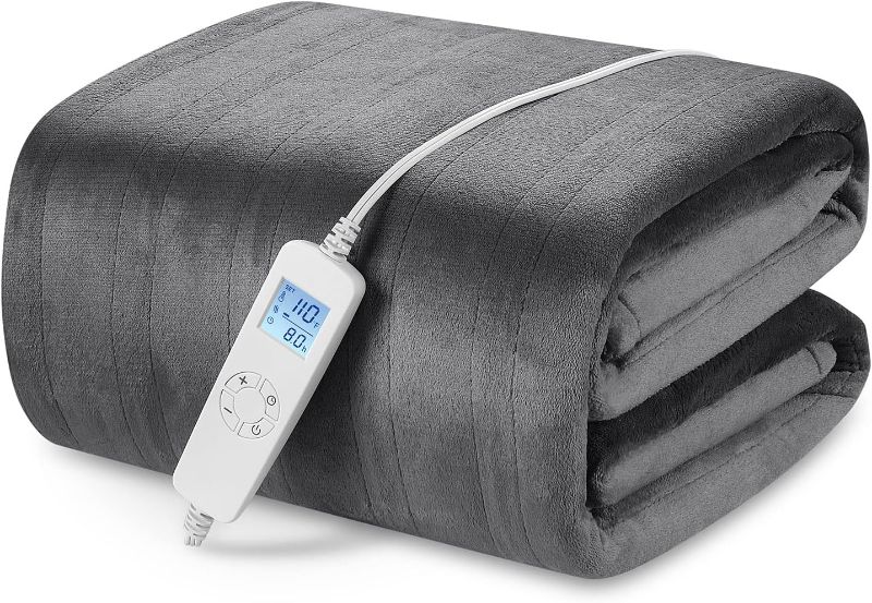 Photo 1 of *** HEATING DOESN'T WORK BLANKET ONLY ** Electric Heated Blanket Throw 84" x 90" Queen Size with 6 Heating Levels & 8h Auto Off, Ultra Soft Flannel Full Body Fast Heating Warming Blanket for Bed Sofa Home Office, Machine Washable, Grey Grey 84" x 90"