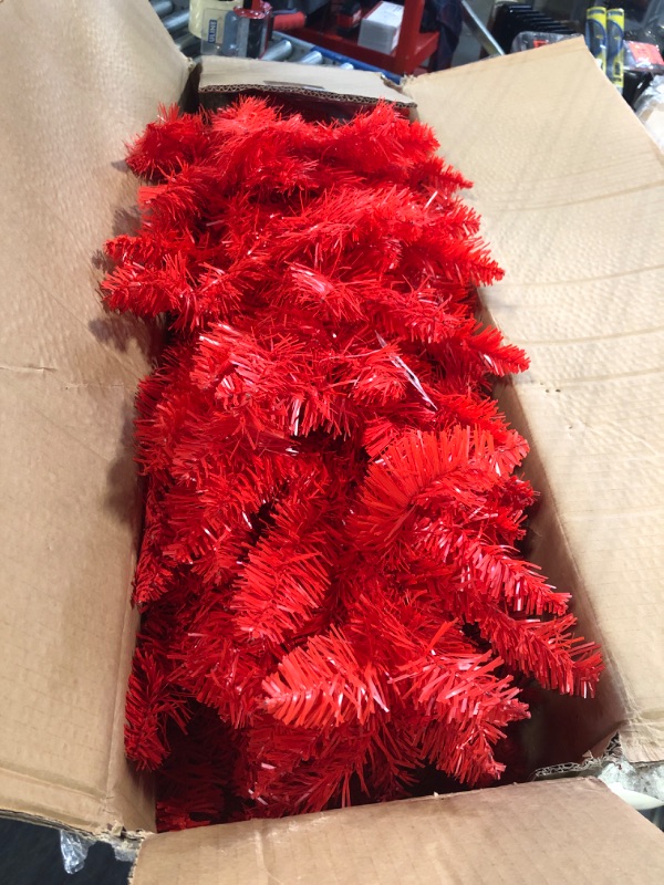 Photo 1 of 5ft Artificial Red Christmas Tree for Home,Office and Party Decoration,Premium Hinged Spruce Red Halloween Xmas Tree with 624 Branch Tips Easy to Assemble Includes Metal Foldable Stand
