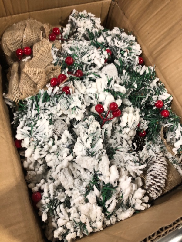 Photo 2 of 2 Pack 24inch Prelit Thick Snowy Frosted Christmas Tree Tabletop with 50 Lights 7 Pine Cones 42 Red Berry Battery Operated Artificial Xmas Tree Christmas Centerpiece Decor Tabletop Home Indoor