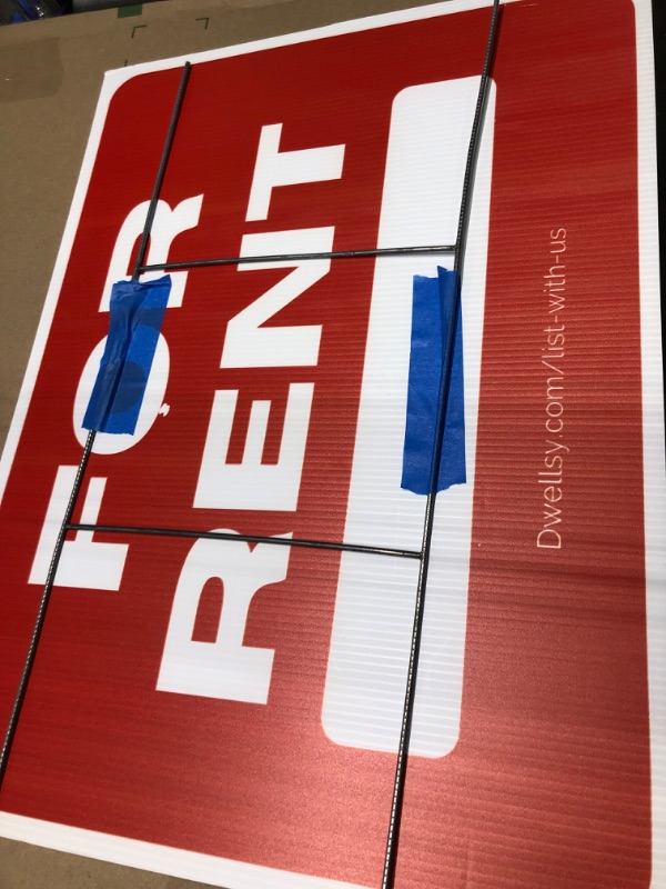 Photo 3 of 18 inch x 24 inch For Rent Sign with Metal H Stake & FREE Online Listing on Dwellsy, Classic Red