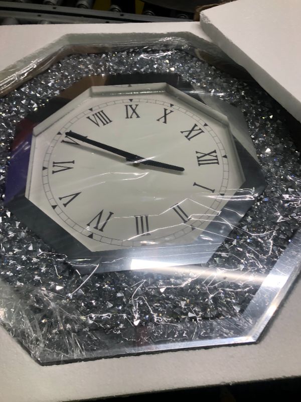 Photo 4 of ***DAMAGED*XIHACTY Wall Clock, Octagon Mirror Glass Clock, Cute Diamond 12-inch Non-Ticking Clock for Wall Décor, Perfect Home Decor for Bedroom, Bathroom Motif, Dining Room(Excluding Batteries.) Diamond Silver 12x12 inch