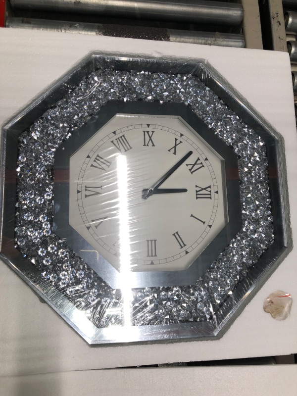 Photo 2 of ***DAMAGED*XIHACTY Wall Clock, Octagon Mirror Glass Clock, Cute Diamond 12-inch Non-Ticking Clock for Wall Décor, Perfect Home Decor for Bedroom, Bathroom Motif, Dining Room(Excluding Batteries.) Diamond Silver 12x12 inch