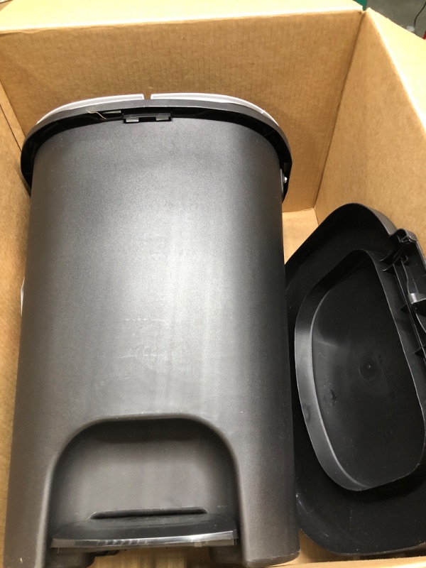 Photo 1 of ** LID BROKEN ** Rubbermaid Classic 13 Gallon Step-On Trash Can with Lid, Black Waste Bin for Kitchen Black Step On