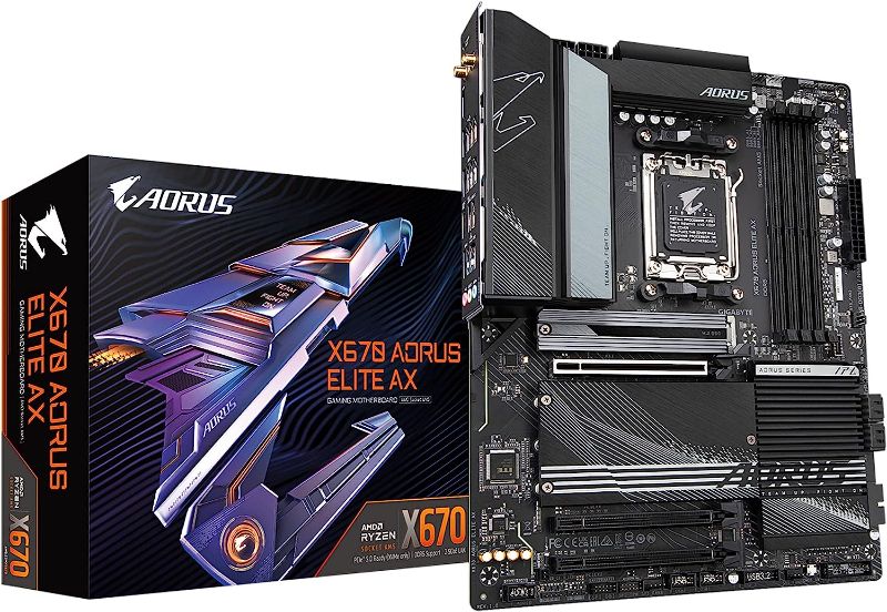 Photo 1 of GIGABYTE X670 AORUS Elite AX (AM5/ LGA 1718/ AMD/ X670/ ATX/ 5 Year Warranty/ DDR5/ Quad M.2/ PCIe 5.0/ USB 3.2 Gen2X2 Type-C/AMD WiFi 6E/ 2.5GbE LAN/Q-Flash Plus/M.2 EZ-Latch/Gaming Motherboard) X670 AORUS ELITE AX Bundle X670