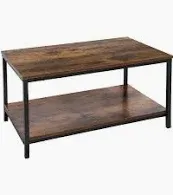 Photo 1 of 2-Tier Industrial Coffee Table with Storage Shelf for Small Apartment Living Room, Rectangle Wood and Stable Metal TV Stand Side End Table, Rustic