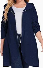 Photo 1 of IN'VOLAND Women's Plus Size Zip up Fleece Hoodies Long Outerwear Jacket Oversize Sweatshirts with Pockets