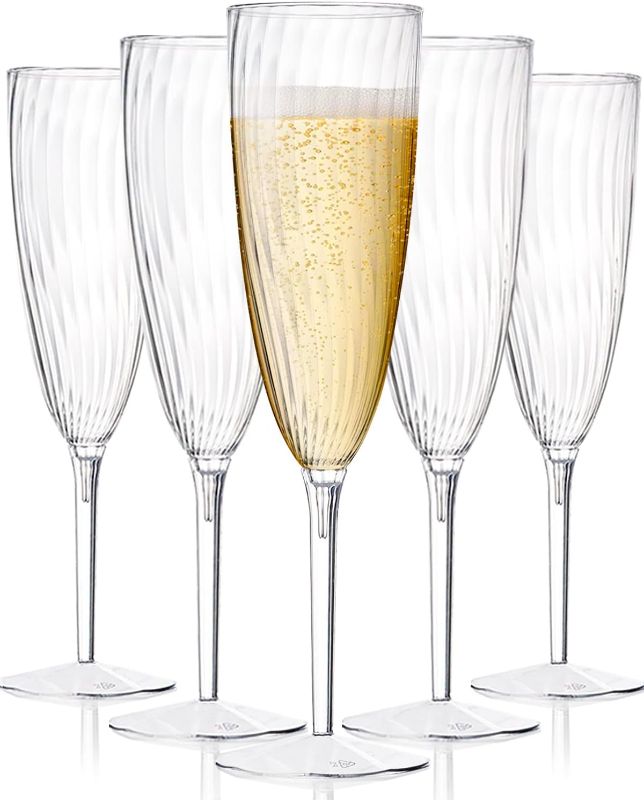 Photo 1 of 6 Oz Clear Glasses 16 Pack, Hard Disposable Plastic Champagne Flute Ideal for Home Daily Life Wedding Toasting Drinking Champagne , New Years Eve Party Supplies 2023