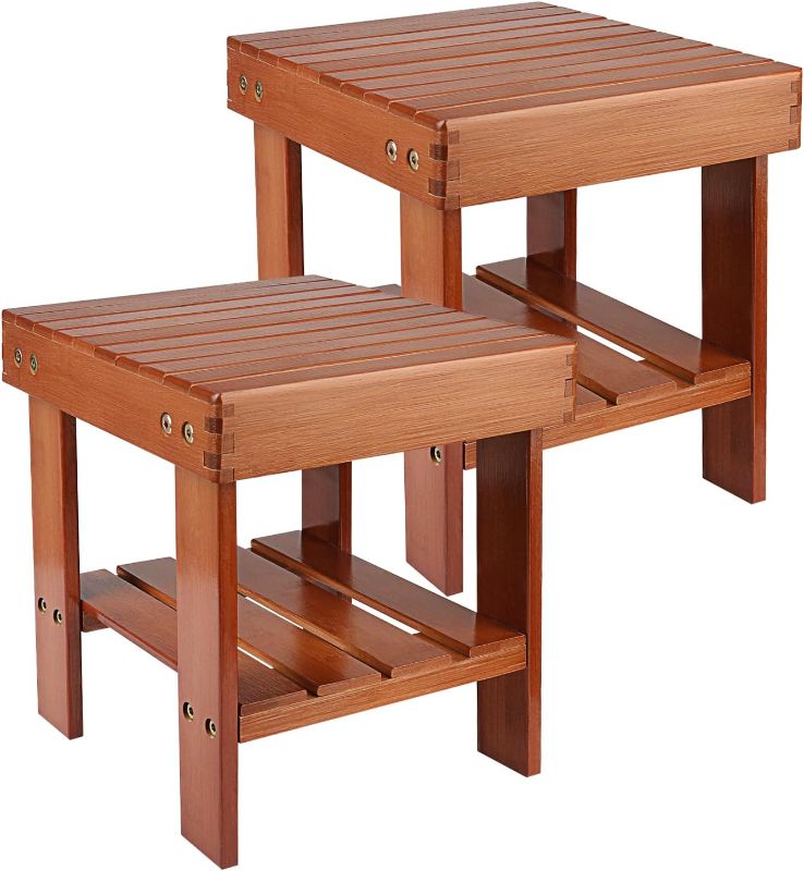 Photo 1 of 2 Pack Bamboo Shower Stool, 10 Inches Wooden Foot Stool for Bathroom, Living Room, Bedroom and Garden