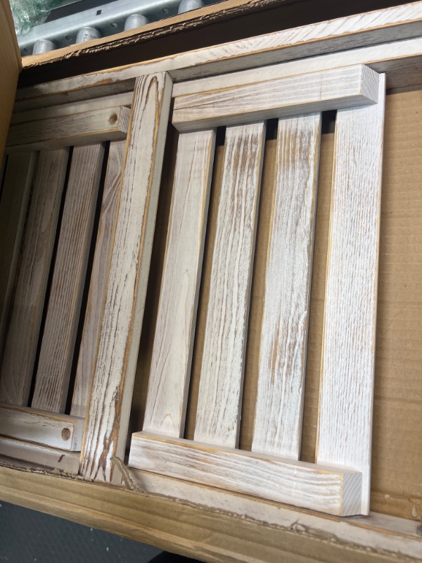 Photo 1 of MyGift 2 Tier Rustic Whitewashed Solid Wood Freestanding Foldable Indoor Plant Stand, Decorative Wooden Display Shelf