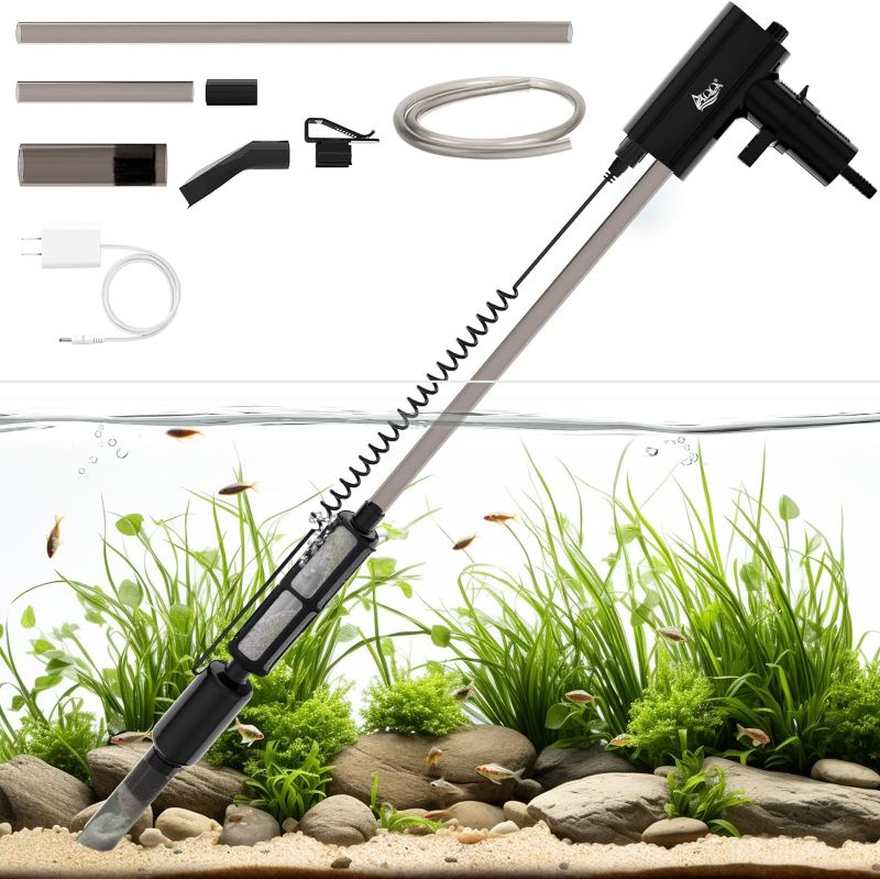 Photo 1 of AQQA Rechargeable Electric Aquarium Vacuum Gravel Cleaner,Adjustable Water Flow Fish Tank Cleaning Tools,Aquarium Vacuum Gravel Cleaner,Strong Pump,Wash Sand,Water Changer,Remove Dirt (S)