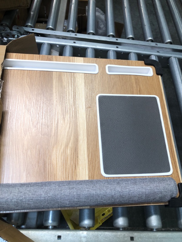 Photo 2 of HUANUO Lap Desk - Fits up to 17 inches Laptop Desk, Built in Mouse Pad & Wrist Pad for Notebook, Laptop, Tablet, Laptop Stand with Tablet, Pen & Phone Holder (Wood Grain) Light Brown Woodgrain
