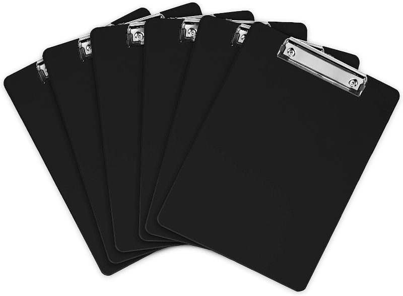 Photo 1 of `Black Plastic Clipboards (Set of 6) Multipack - 22x148 MMClipboard Holds 100 Sheets, Low Profile | Colored Acrylic Clip Boards in Bulk for Kids & Professionals