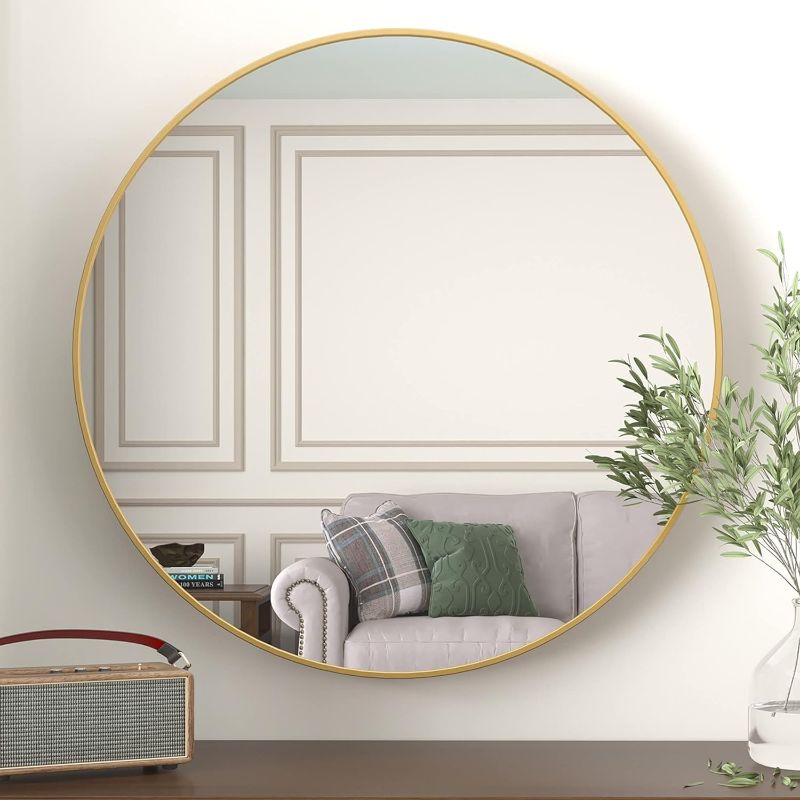 Photo 1 of ***BENT FRAME ** FOR  PARTS** Beauty4U 32" Wall Circle Mirror for Bathroom, Large Royal Gold Round Mirror for Wall, 32 inch Hanging Round Mirror for Living Room, Vanity, Bedroom
