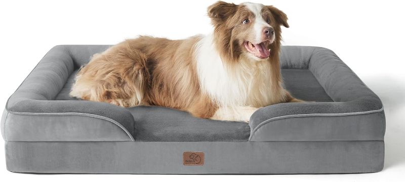 Photo 1 of ** HAS STAINS NEEDS CLEANED** Bedsure Orthopedic Dog Bed for Large Dogs - Big Washable Dog Sofa Bed Large, Supportive Foam Pet Couch Bed with Removable Washable Cover, Waterproof Lining and Nonskid Bottom, Grey

