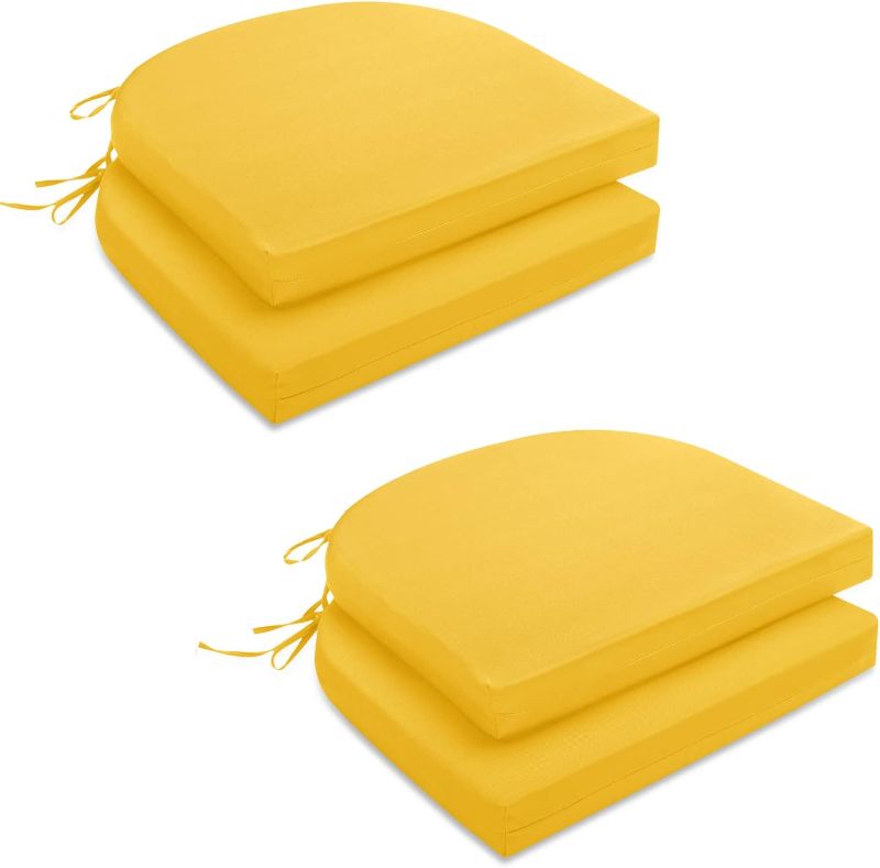 Photo 1 of HARBOREST Outdoor Chair Cushions Set of 4 - Round Corner Waterproof Outdoor Cushions for Patio Furniture - Patio Furniture Cushions with Ties, 17"x16"x2", Yellow
