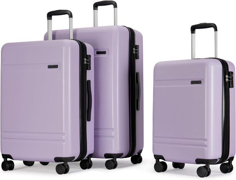 Photo 1 of **large one needs new wheel** GinzaTravel 3-Piece Luggage Sets Expandable Suitcases with 4 Wheels PC+ABS Durable Hardside Luggage sets TSA lock (Lavender Purple, 3-Piece Set(20"/25"/29"))