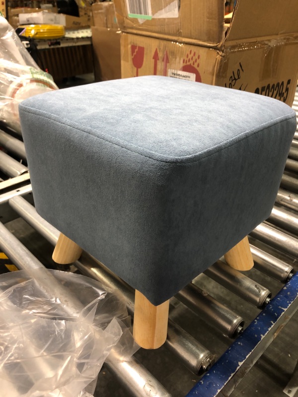 Photo 1 of  Foot Rest Stool, Small Fabric Footstool with Non-Skid Wood Legs, Blue