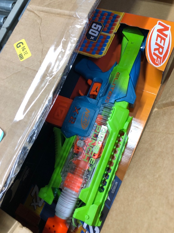 Photo 3 of Nerf Elite 2.0 Double Punch Motorized Dart Blaster, Rapid Alternating Barrels, 50 Nerf Elite Darts, 2X 10-Dart Clips, Ages 8 & Up