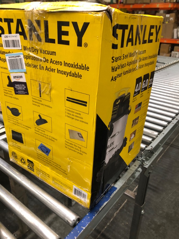 Photo 2 of ******FOR PARTS****   Stanley SL18116 Wet/Dry Vacuum, 6 Gallon, 4 Horsepower, Stainless Steel Tank, 4.0 HP, Silver+yellow