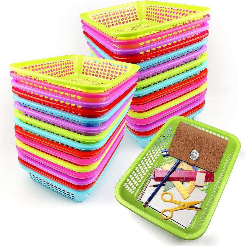 Photo 1 of 30 Pack A4 Size Classroom Storage Baskets Paper Organizer Basket Colorful Organization Storage Trays Mesh Bin for Teacher Classroom Office Home Basket Tray
