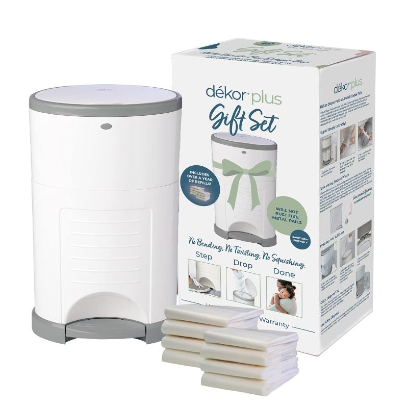 Photo 1 of Diaper Dekor Plus Diaper Pail Gift Set – White | Comes with up to a Year's Supply Worth of Diaper Dekor Refills!
