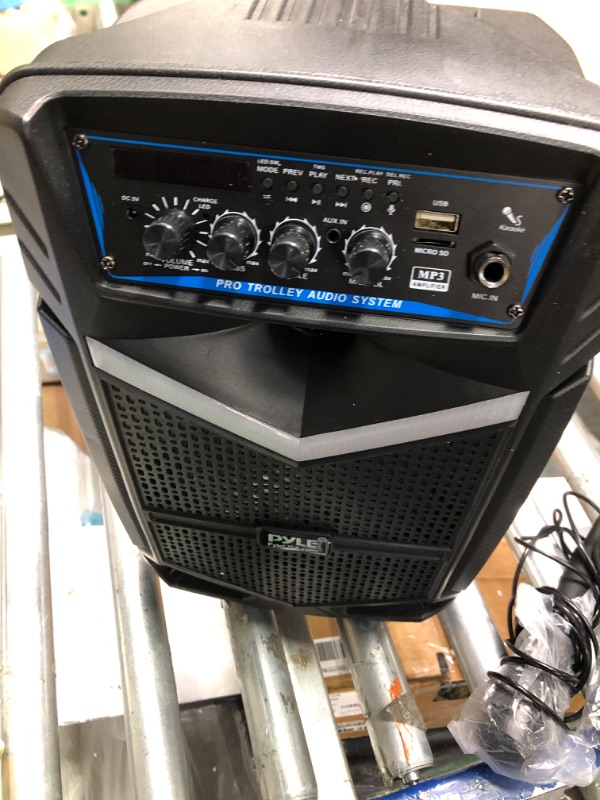 Photo 1 of 400W Rechargeable Outdoor Bluetooth Speaker Portable PA System w/ 8” Subwoofer 1” Tweeter, Recording Function, Mic In, Party Lights USB/SD, Radio - Pyle PPHP842B 8 in Speaker System