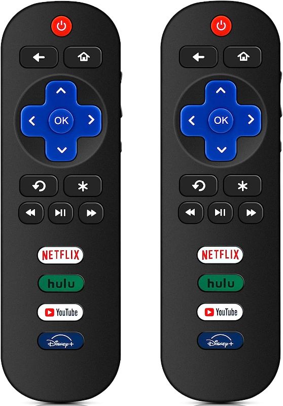 Photo 1 of 2 Pack Replacement Roku TV Remotes for TCL/Hisense/Sharp/Philips/Onn/Element/Insignia - With Netflix/Disney+/Hulu/YouTube Shortcuts
