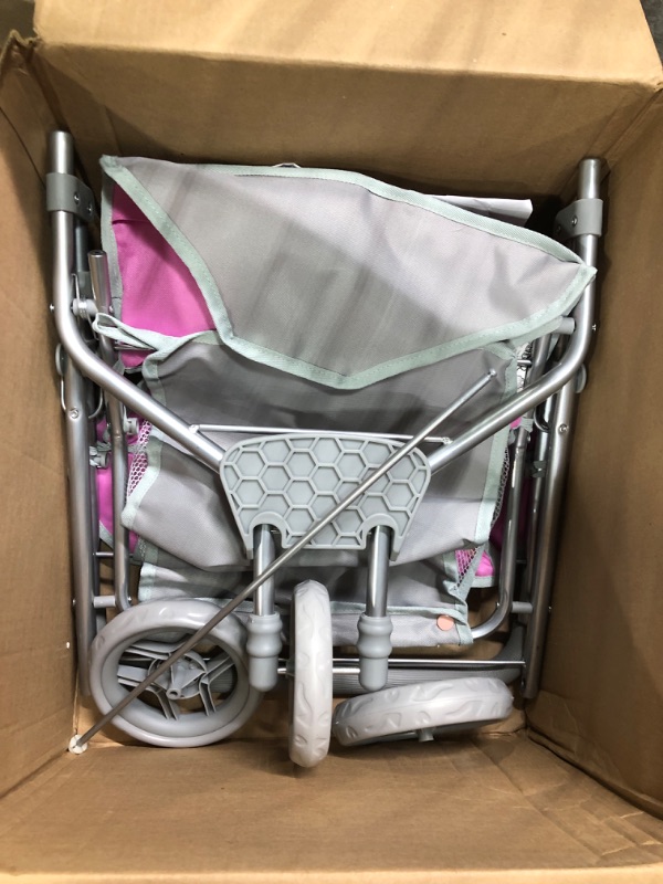 Photo 3 of Badger Basket Trek 3 Wheel Folding Twin Doll Jogging Stroller with Rubber Padded Handle - Gray and Pink