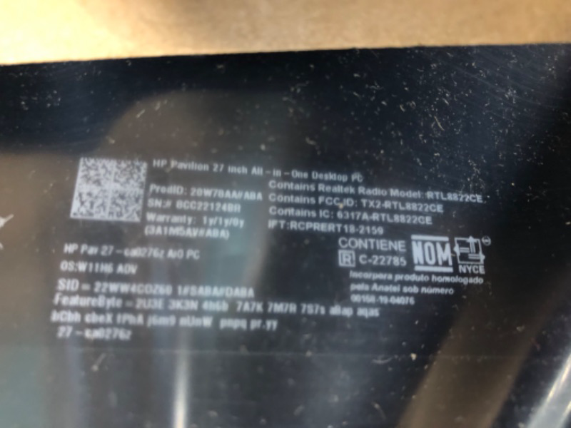 Photo 9 of *+ DAMAGE CRACKED CORNER OF SCREEN+* HP 27 Pavilion All-in-One PC, 10th Gen Intel i7-10700T Processor, 16 GB RAM, Dual Storage 512 GB SSD and 1TB HDD, Full HD IPS 27 Inch Touchscreen, Windows 10 Home, Keyboard and Mouse (27-d0072, 2020)